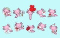 Set of Cartoon Kawaii Axolotl Illustrations in Love. Collection of Cute Vector Isolated Baby Axolotl Royalty Free Stock Photo