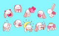 Set of Cartoon Kawaii Bunny Illustrations in Love. Collection of Cute Vector Isolated Baby Rabbit .