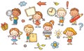 Set of cartoon kids holding different objects Royalty Free Stock Photo