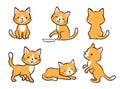 Set of cartoon kitten various expressions. Sitting, begging, walking, sleeping cat with happy face. vector collection