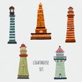 Set of cartoon lighthouses.