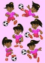 Set cartoon of little girl soccer player