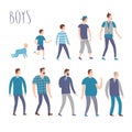 Set of cartoon males in various lifestyles and ages