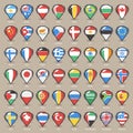 Set of Cartoon Map Pointers With World States Flags Royalty Free Stock Photo