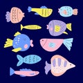 Set of cartoon marine life - bright color fish Royalty Free Stock Photo