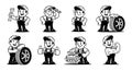 Cartoon Mechanic Character Set - Various Poses and Actions Royalty Free Stock Photo