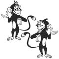 Set of cartoon monkey expression. Vector illustration outlined.