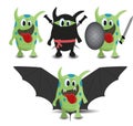 Set of Cartoon Monster Bat, Ninja and Warrior