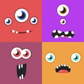 Set of cartoon monster faces with different expression of emotions. Bright emotional avatar collection. Kid theme