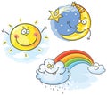 Set of cartoon moon, cloud and sun Royalty Free Stock Photo