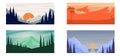 Set of cartoon mountain landscape in flat style. Mountain landscape with fir trees. Design element for poster, card Royalty Free Stock Photo