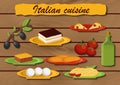 Set of cartoon objects on italian food theme Royalty Free Stock Photo