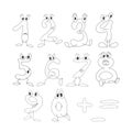Set of cartoon outline numbers, funny figures for coloring children`s design, visual material cartoon numbers with character eyes