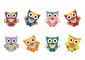 Set of cartoon owls on white background , Vector illustrations Royalty Free Stock Photo