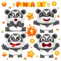 Set of cartoon panda bear kawaii characters. Various emotions