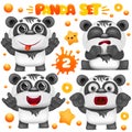 Set of cartoon panda bear kawaii characters. Various emotions