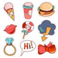 Set cartoon patch badges or fashion pin Royalty Free Stock Photo