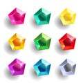 Set of cartoon pentagon different color crystals