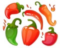 A set of cartoon peppers of various shapes and colors.