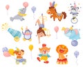 Set of cartoon circus performers. Vector illustration on a white background. Royalty Free Stock Photo