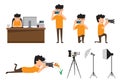 Set of cartoon photographer in various pose.