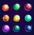 Set of cartoon planets with satellites Royalty Free Stock Photo