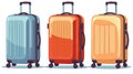 Set of cartoon plastic suitcases on wheels. Travel bag isolated on background. Vector Illustration Royalty Free Stock Photo