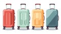 Set of cartoon plastic suitcases on wheels. Travel bag isolated on background. Vector Illustration Royalty Free Stock Photo