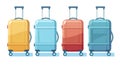 Set of cartoon plastic suitcases on wheels. Travel bag isolated on background. Vector Illustration Royalty Free Stock Photo