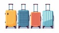 Set of cartoon plastic suitcases on wheels. Travel bag isolated on background. Vector Illustration Royalty Free Stock Photo