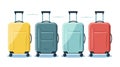 Set of cartoon plastic suitcases on wheels. Travel bag isolated on background. Vector Illustration Royalty Free Stock Photo