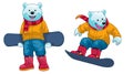 Set of cartoon polar bear playing the snowboard Royalty Free Stock Photo