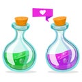 Set of Cartoon Potion Bottle. Glass flasks with colorful liquids isolated on a white background. Royalty Free Stock Photo