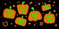 Set of cartoon pumpkins with funny faces for your design for the holiday Halloween. Flat style vector illustration on Royalty Free Stock Photo