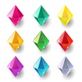 Set of cartoon pyramidal different color crystals