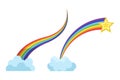 Set of cartoon rainbows with clouds and a star