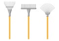 Set of cartoon rake icons isolated on white background. Gardening tools. Vector illustration in cartoon style for your design Royalty Free Stock Photo