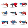 Set cartoon retro space blaster, ray gun, laser weapon. Vector illustration. Cartoon style