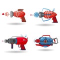 Set cartoon retro space blaster, ray gun, laser weapon. Vector illustration. Cartoon style