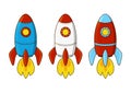 Set of cartoon rockets