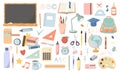 Set of cartoon school stationery, items, accessories, elements for education Royalty Free Stock Photo