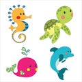 Set of cartoon sea creatures Royalty Free Stock Photo