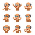 Set of cartoon senior man faces showing different emotions