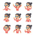 Set of cartoon senior woman faces showing different emotions