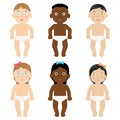 Set of cartoon small baby toddler in diapers Royalty Free Stock Photo