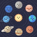 Set of cartoon solar system planets. Children s education. Vector illustration of cartoon solar system planets in order from the Royalty Free Stock Photo