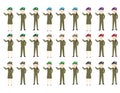 Set Of cartoon soldiers Females and males with hats in different colors