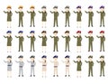 Set Of cartoon soldiers Females and males with hats in different colors