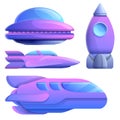 Set of cartoon space ships