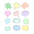Set of cartoon speech bubble in linear style of different colors and shapes, Think and talk speech bubbles round, curved, heart Royalty Free Stock Photo